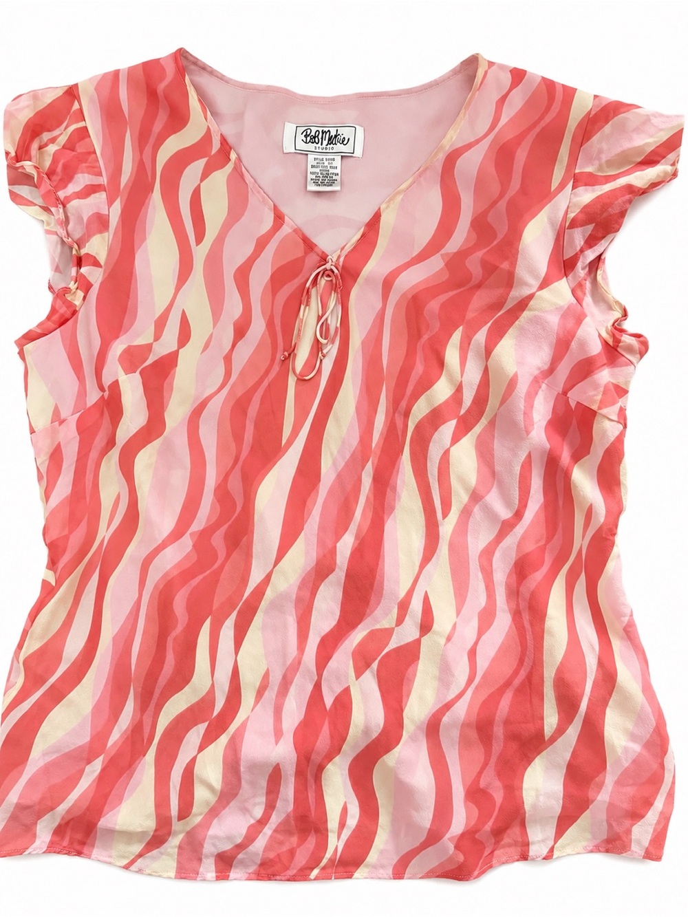 Bob Mackie 100% Silk Vintage 90’s Pink Abstract Wave Print Blouse Size 10